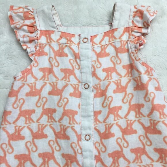 EGG Baby Girl Pink White 100% Linen Monkey Print Dress Size 12-18 Months - Picture 9 of 12